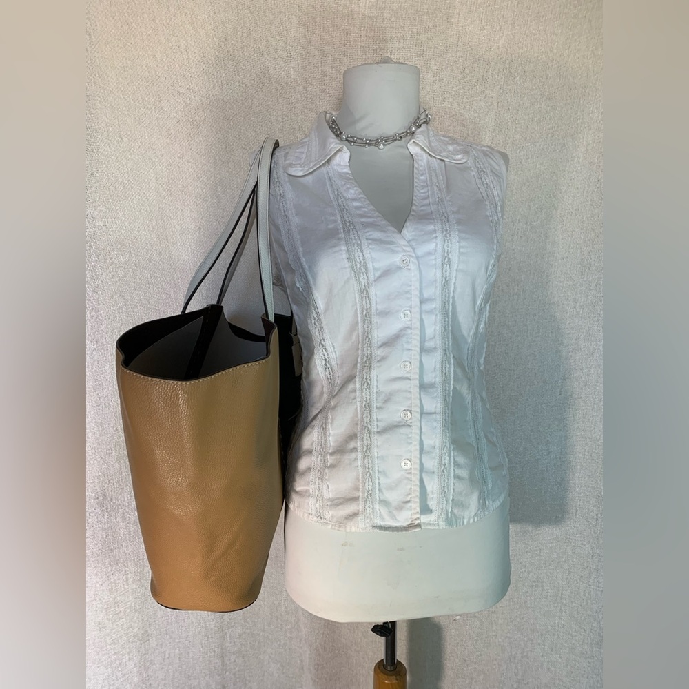 NEW Tory Burch McGraw Tiramisu Tan/Black Color Block Large Leather Tote Bag - Picture 9 of 14